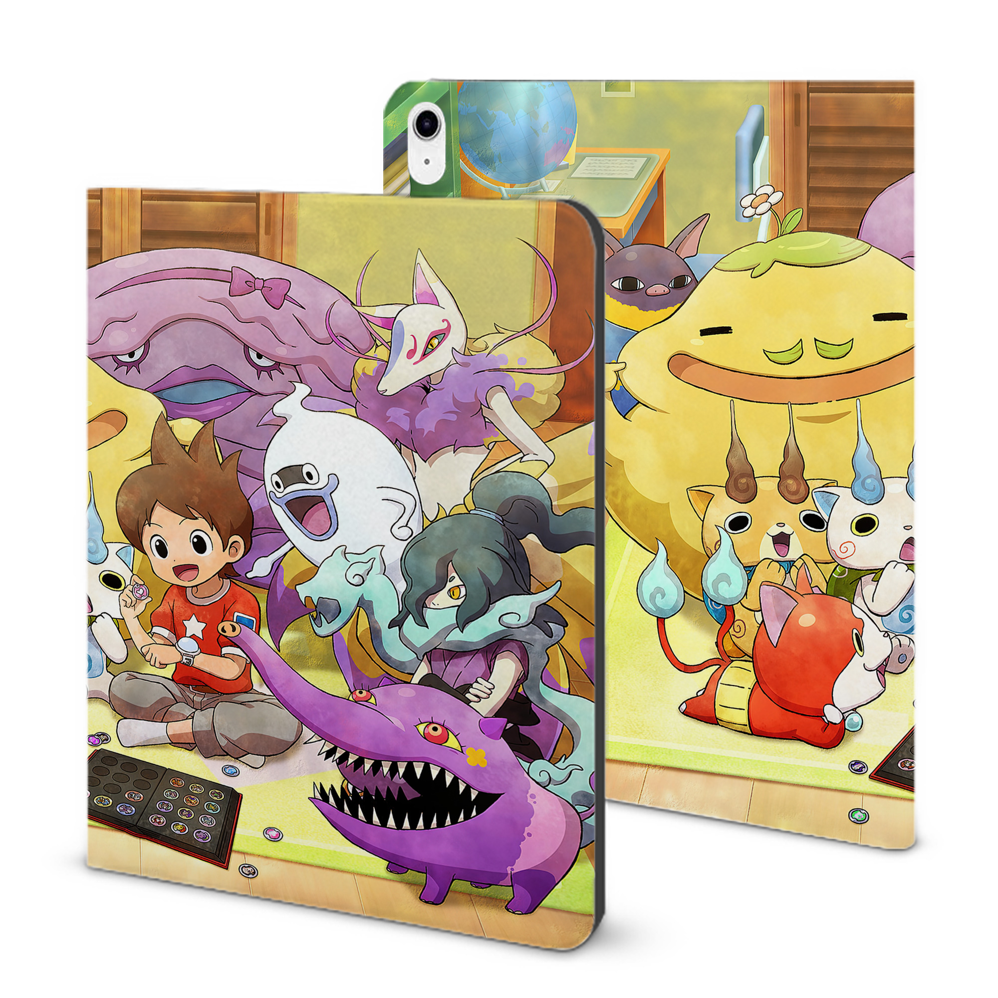 （画像用） 妖怪ウォッチ Yo-kai Watch IPad ケース ブック型 PUレザー TPU 耐衝撃 軽量 薄型 ペン収納なし 全面保護 IPad 各モデル対応